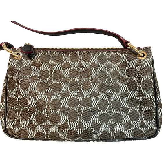COACH monogramed Coated Canvas small rectangular shoulder bag Authentic brown - Picture 1 of 9